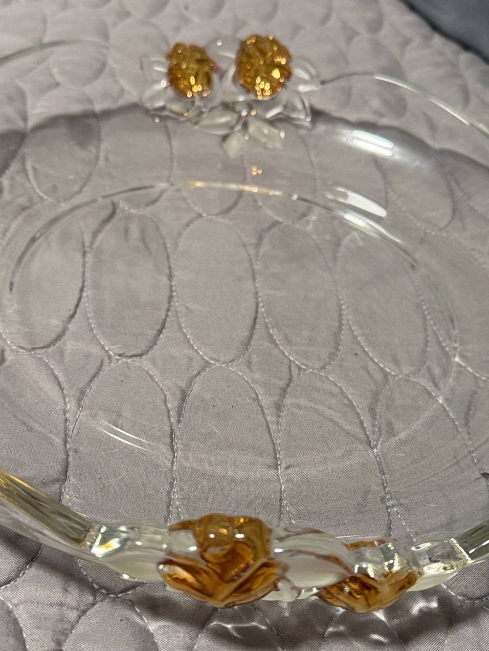 Stunning Mikasa Clear lead crystal  Serving platter with Gold Floral Accents.